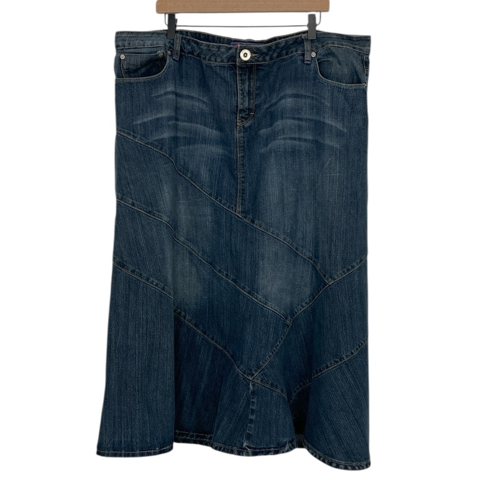 SWAK Jeans Denim Distressed Midi Flare Skirt
